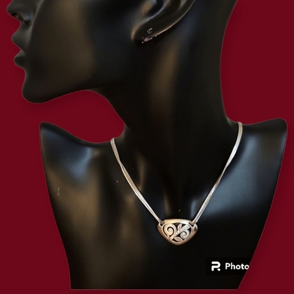 BRIGHTON Silver Plated Eve's Delight Floral Sliding Pendant Multi-chain Necklace